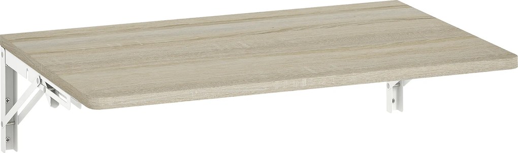 HOMCOM Mesa Dobrável de Parede, 60x40 cm, Secretária Suspensa que Poupa Espaço com Cantos Arredondados, para Home Office, Sala, Quarto, Cozinha, Carvalho | Aosom Portugal