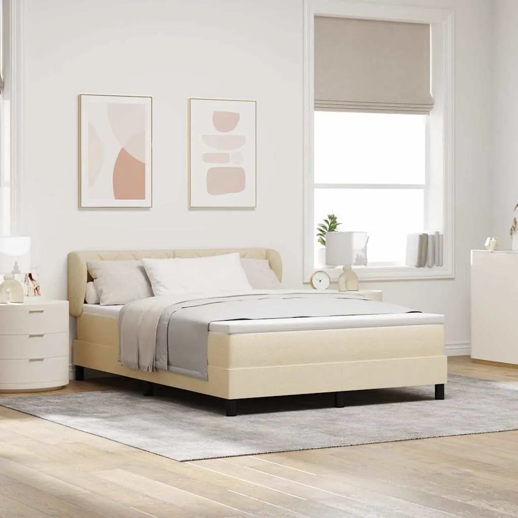 vidaXL Cama Box com colchão com cabeceira Creme 140 x 190 cm tecido