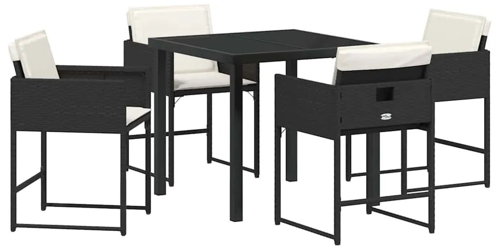 Conjunto de Jantar de Jardim com 5 Peças e Almofadas Pretas em Rattan
