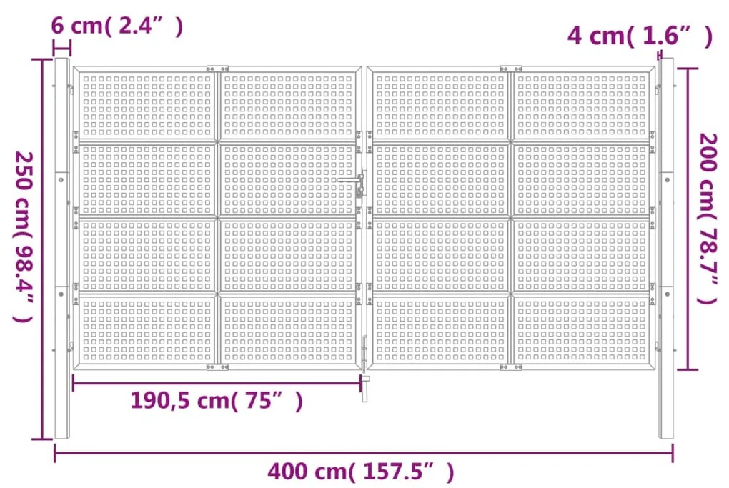 Portão de jardim 400x250 cm aço antracite