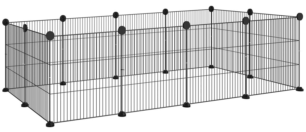 PawHut Recinto de Metal para Animais de Estimação Recinto Metálico com 12 Painéis para Pequenos Animais DIY 140x70x35 cm Preto | Aosom Portugal