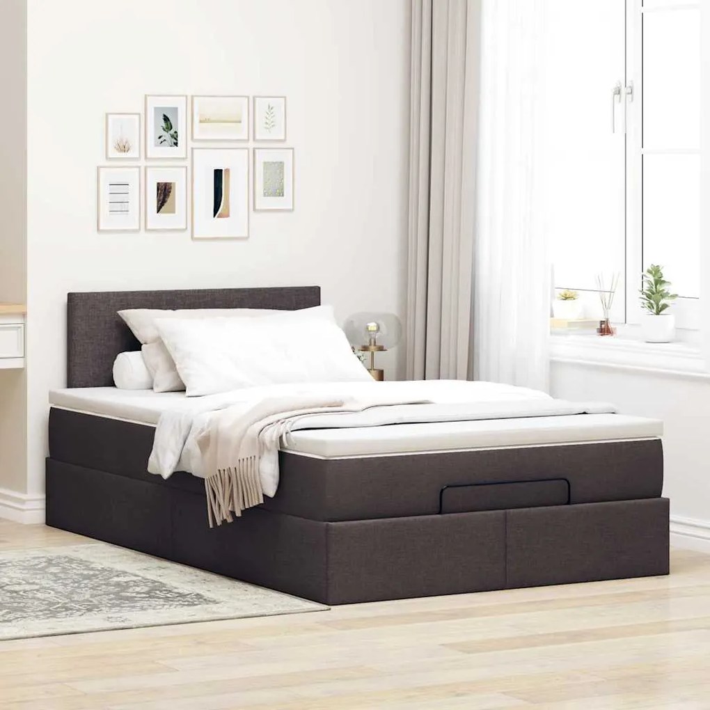 Cama otomana com colchão 120x200 cm tecido castanho escuro