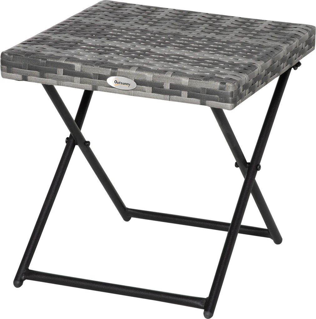 Mesa de Jardim em Vime Sintético Mesa Dobrável com Pés Cruzados e Estrutura de Aço para Pátio Varanda 40x40x40 cm Cinza