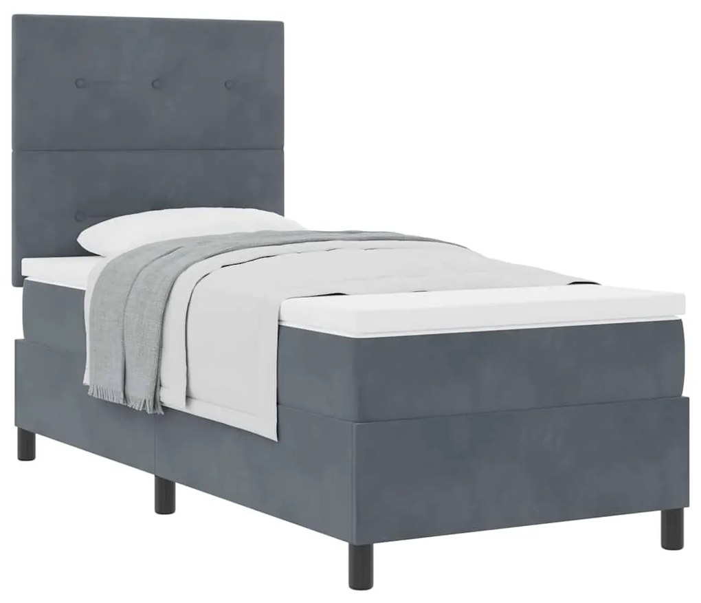 Cama Box com Colchão vidaXL Cinza Escuro Veludo Solteiro
