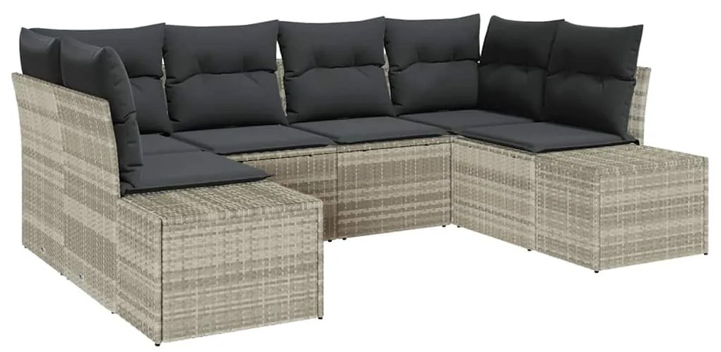 Conjunto de Sofá de Jardim de 6 Peças com Almofadas Cinza Claro em Rat