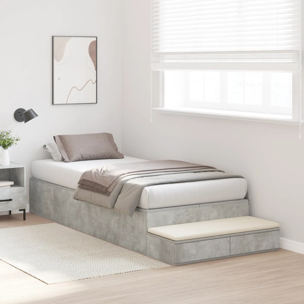 Cama de Armazenamento Cinza Concreto 90x200 cm