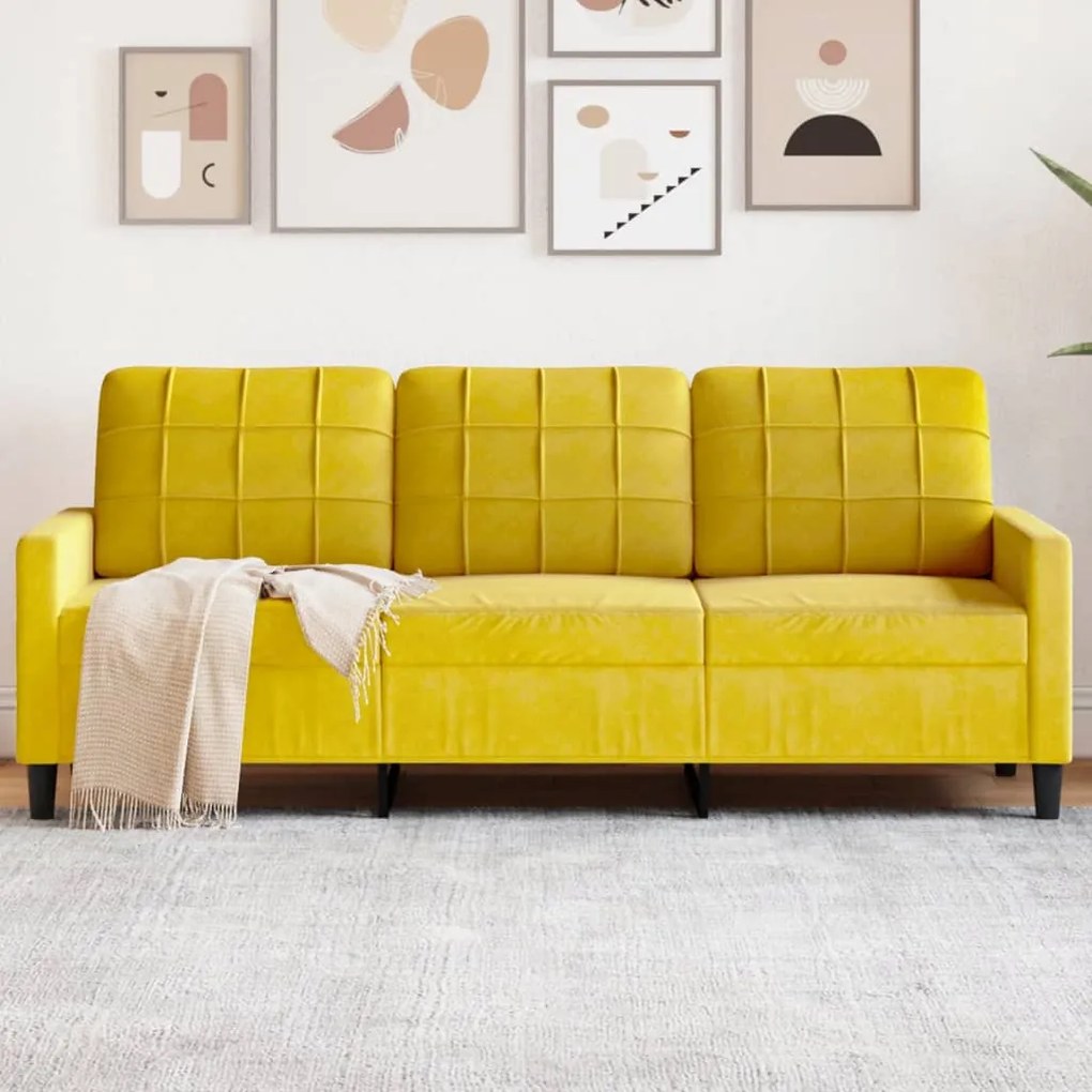 Sofá de 3 lugares 180 cm veludo amarelo