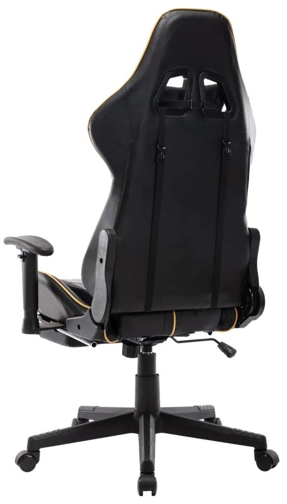Cadeira gaming c/ apoio de pés couro artificial preto/dourado