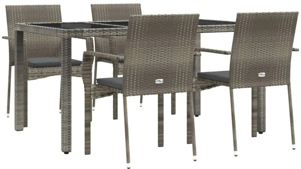 5 pcs conjunto de jantar p/ jardim c/ almofadões vime PE cinza