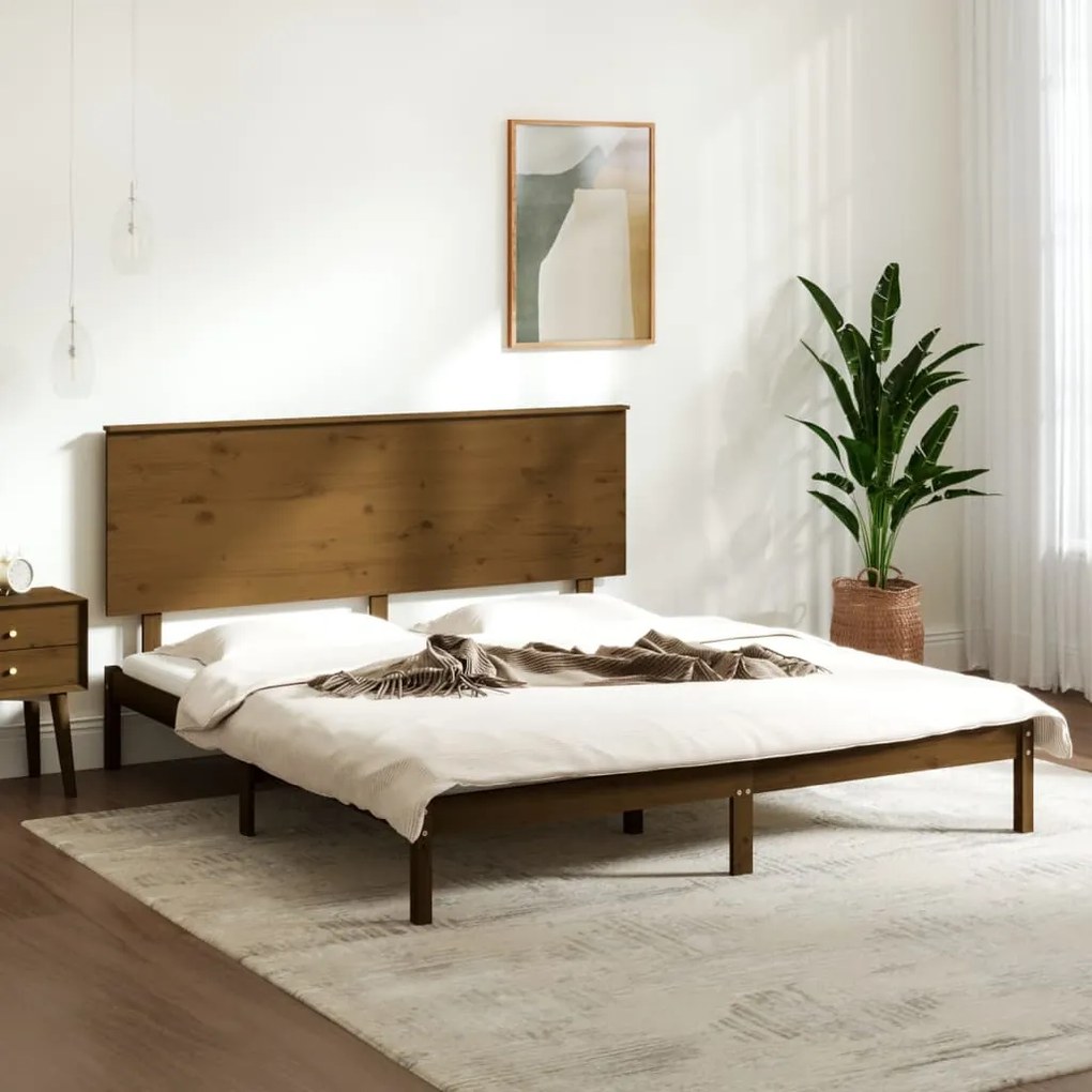 Estrutura de cama super king 180x200 cm madeira castanho-mel