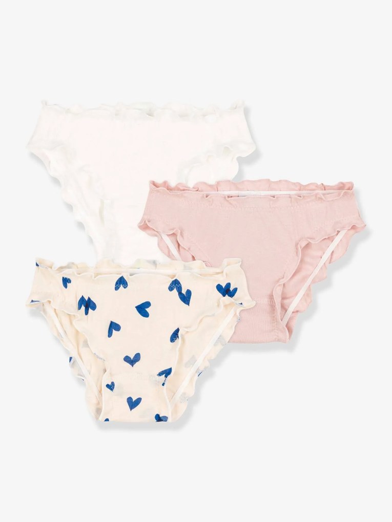 Lote de 3 cuecas corações, em algodão, para criança, da Petit Bateau multicolor