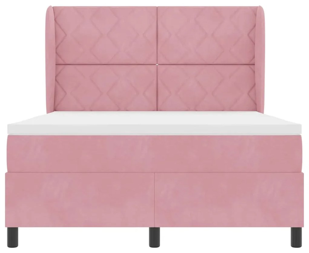 Cama Box com Colchão Rosa 140x190 cm em Veludo