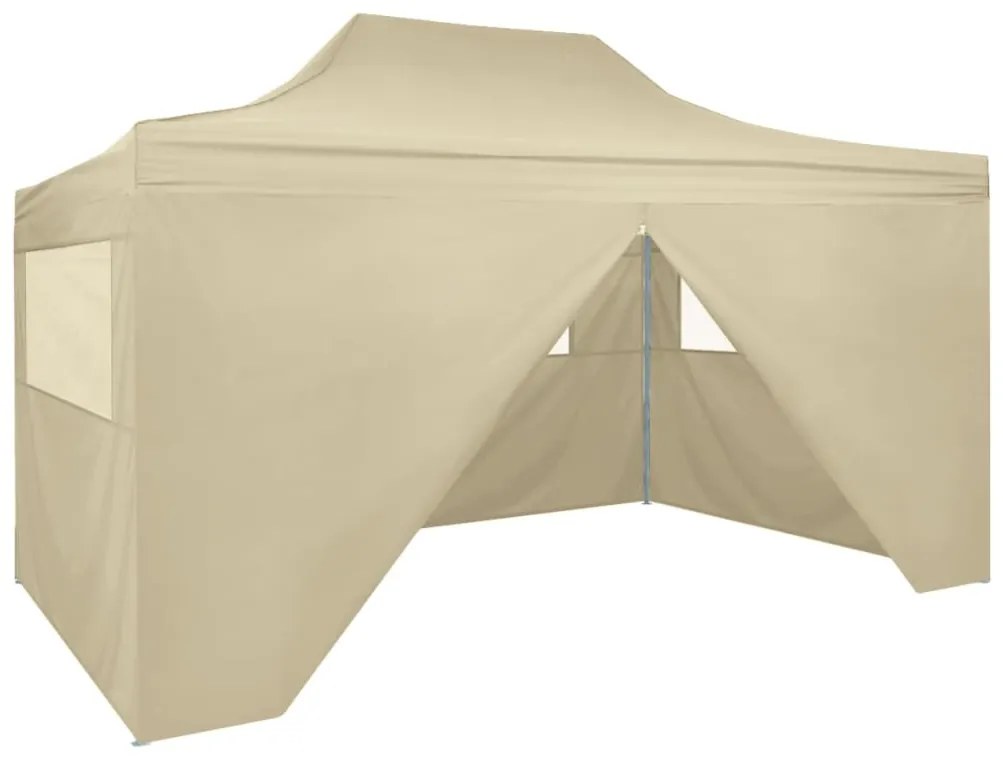 42513 vidaXL Tenda pop-up dobrável com 4 paredes laterais 3x4,5 m branco nata