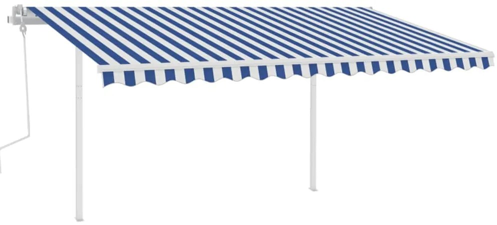 Toldo retrátil manual com luzes LED 4,5x3 m azul e branco