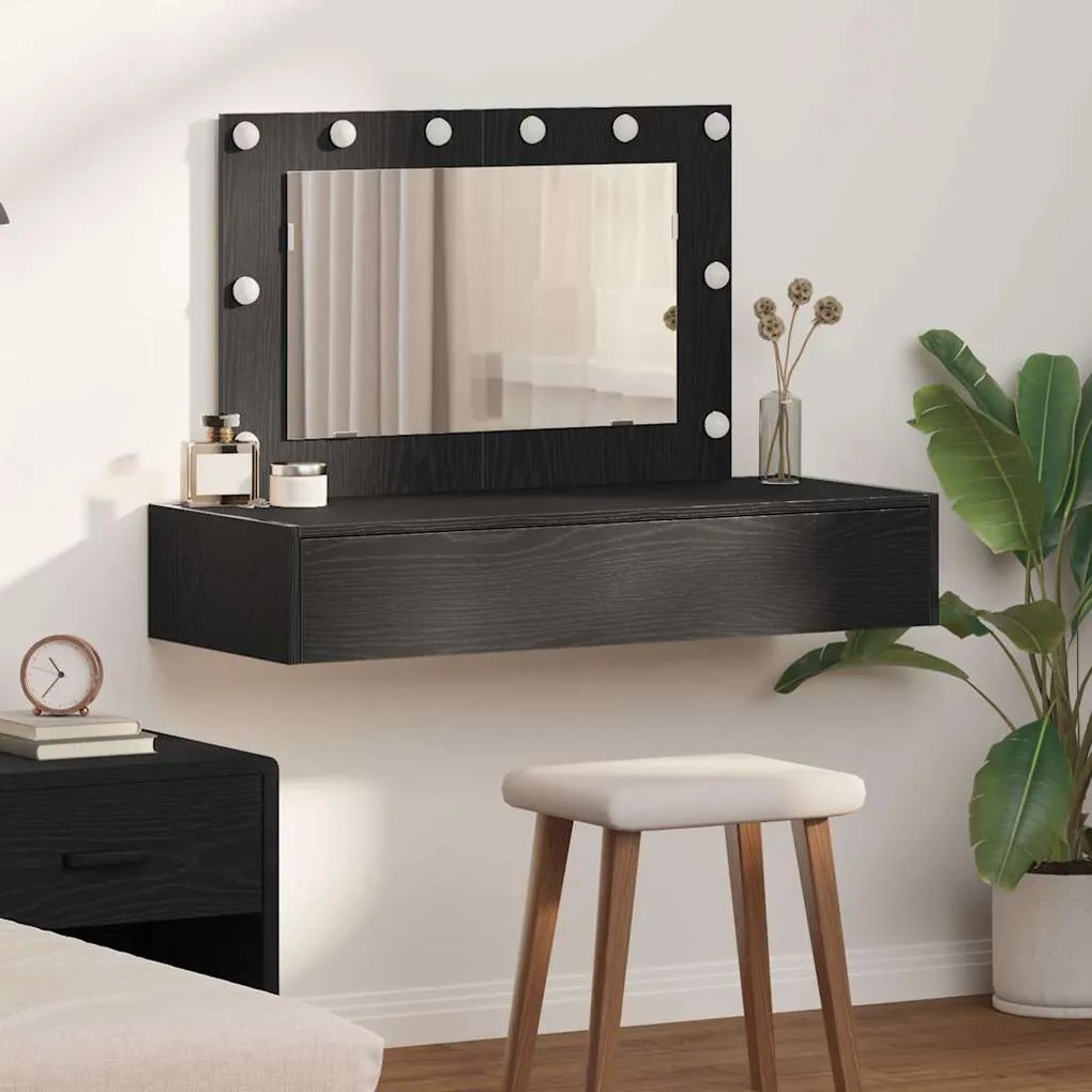 Mesa de Toucador Suspensa com Luzes LED em Carvalho Preto