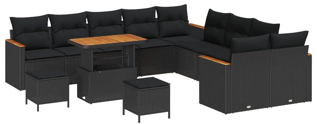 vidaXL Conjunto de Sofá de Jardim 13 pcs Preto vime PE