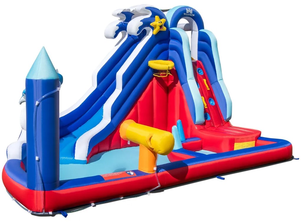 Castelo insuflável grande 6 em 1 sem soprador para crianças 3-10 anos Escorrega de água com parede de escalada Canhão de água 413 x 300 x 235 cm Multi