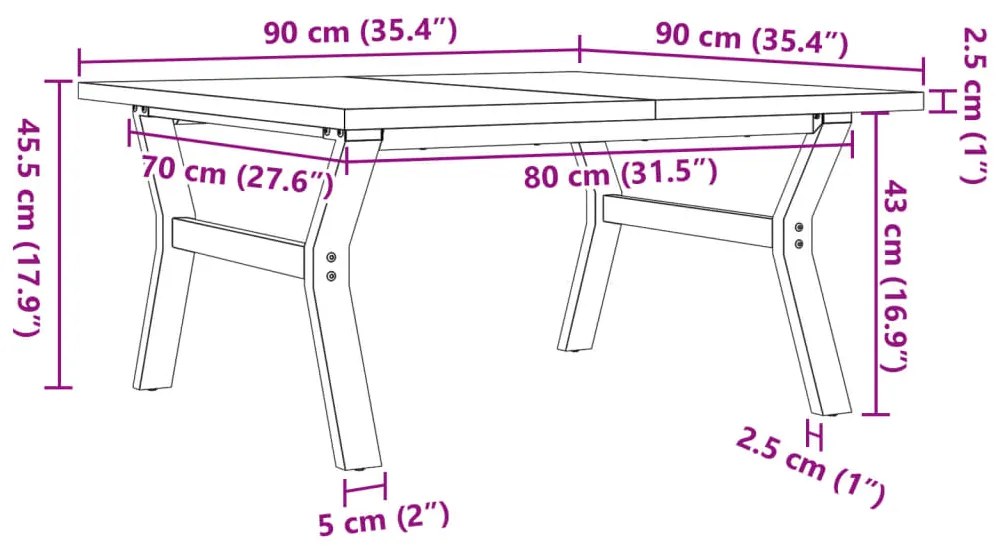 Mesa de centro estrutura em Y 90x90x45,5 cm pinho/aço