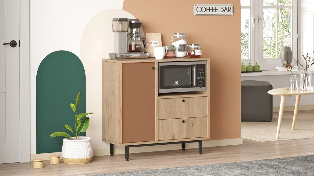 Aparador de cozinha "Toledo" - Carvalho e Nogueira Vermelho - 88x85x35