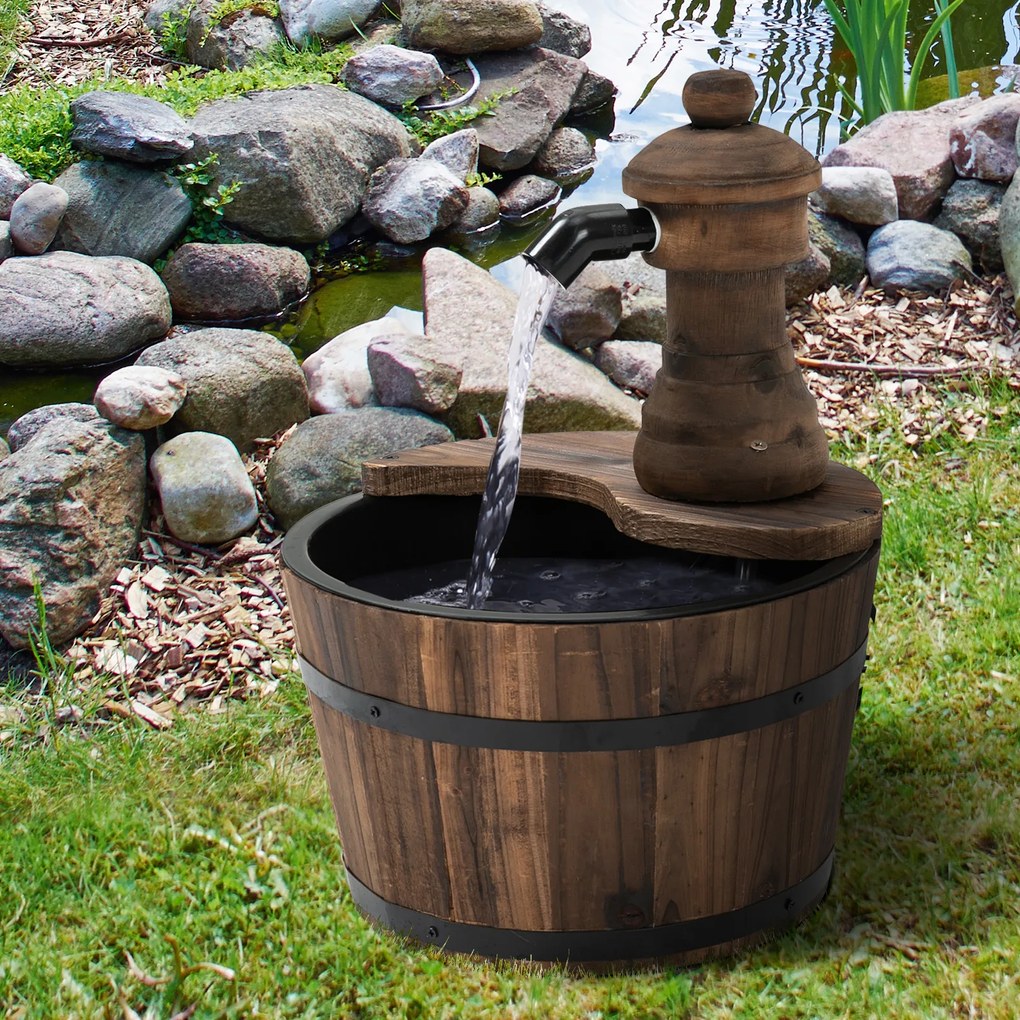 Fonte de Água de Madeira Fonte de Jardim em Cascata com Bomba Elétrica e Saída de Água Ajustável para Decoração 27x27x37 cm Madeira
