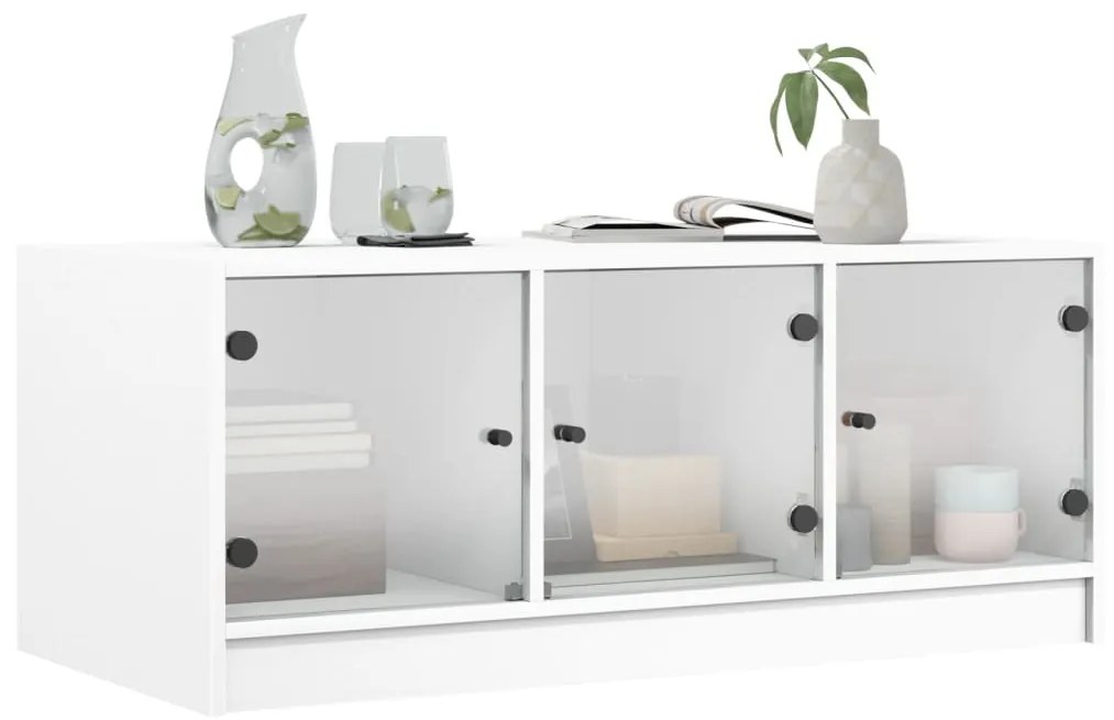 Mesa de centro c/ portas de vidro 102x50x42 cm branco