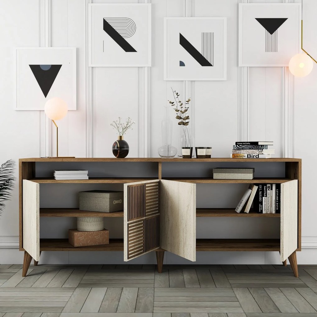 Console Milan – Walnut/Travertine – 180 cm x 78 cm x 35 cm