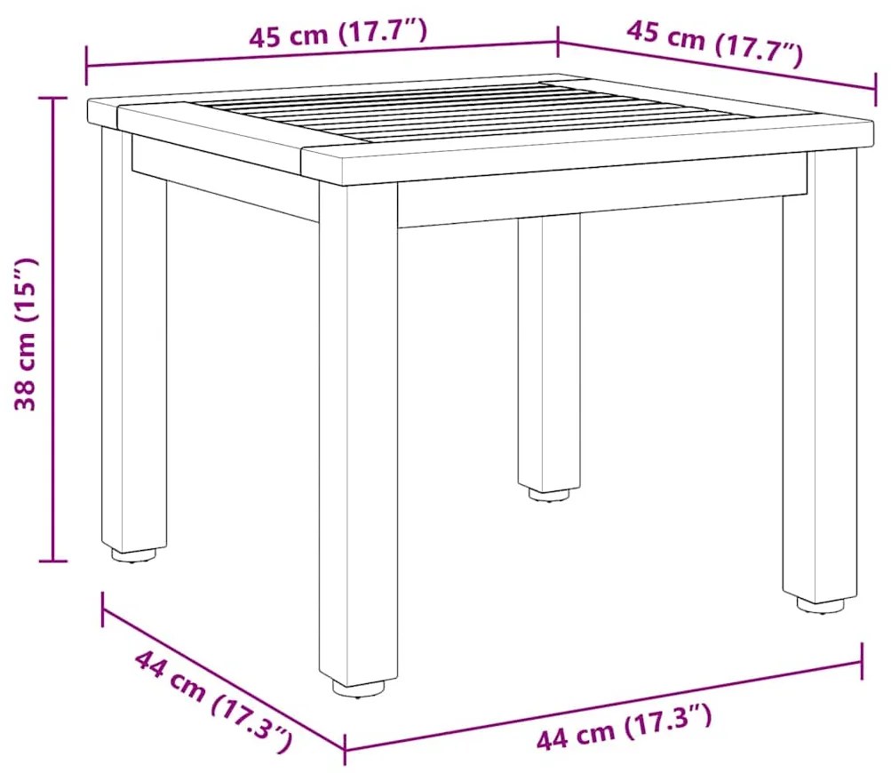 Mesa Lateral de Jardim 45x45x38 cm em Madeira de Acácia Sólida.