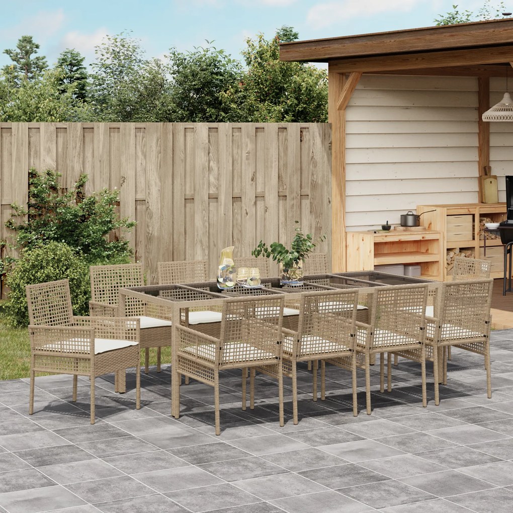 vidaXL Conjunto de Jantar de Jardim com 11 Peças e Almofadas Bege em Rattan Sintético