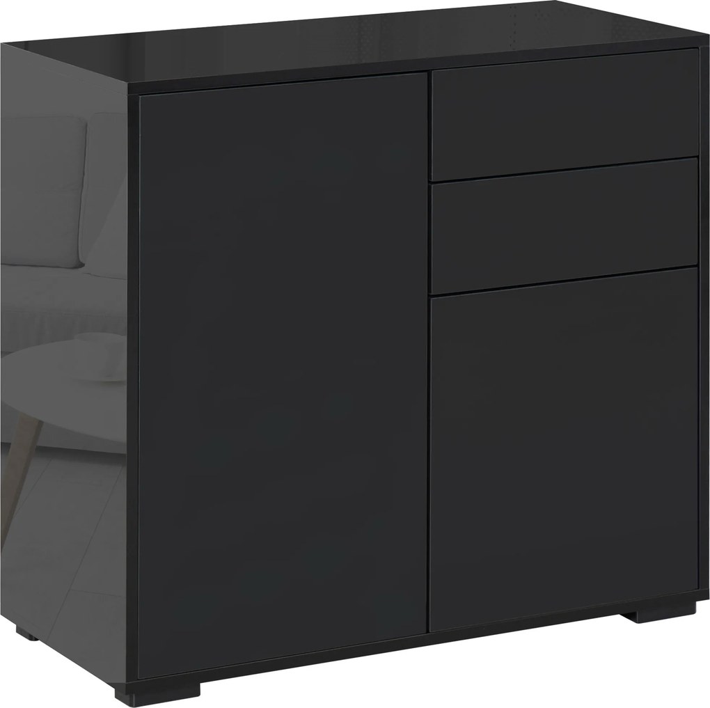 HOMCOM Armário de arrumação com 2 gavetas, 2 portas, com fixação anti-tombamento, para sala de estar, quarto, 79 x 36 x 74 cm, Preto | Aosom Portugal
