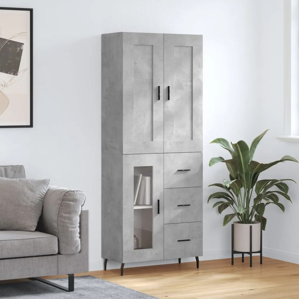 vidaXL Armário alto 69,5x34x180 cm derivados de madeira cinza cimento