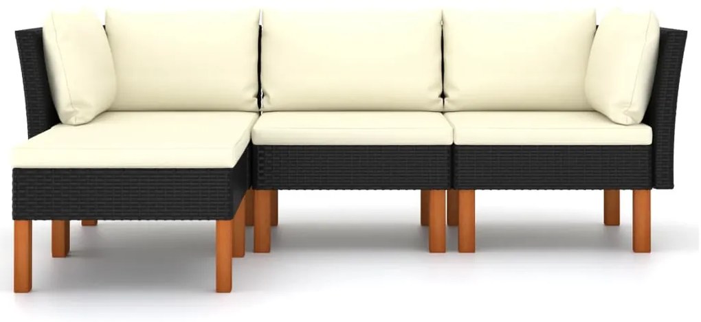 4 pcs conjunto lounge de jardim c/ almofadões vime PE preto