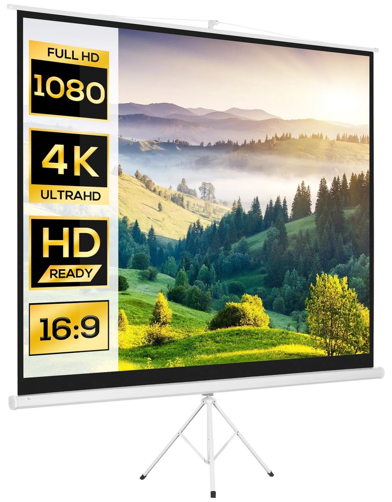 Tela de Projeção Manual com Suporte 120 Polegadas Formato 4:3 com Altura Ajustável 244x183 cm Branco