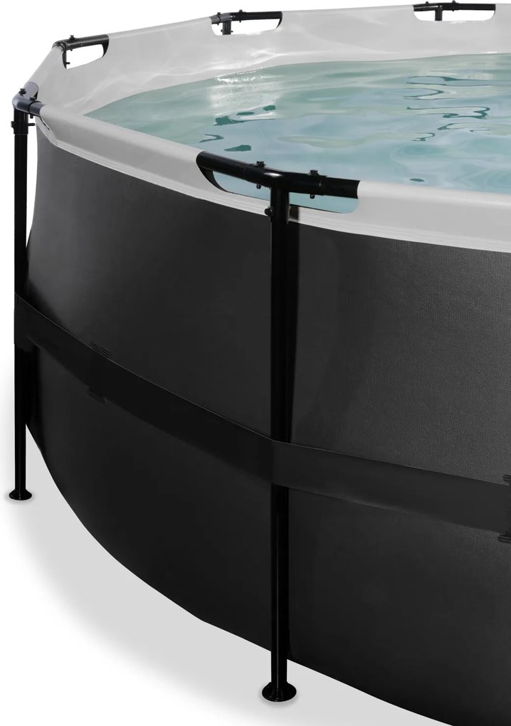 Piscina redonda Black Leather ø427x122cm com bomba de filtro de areia e cobertura cúpula - preta