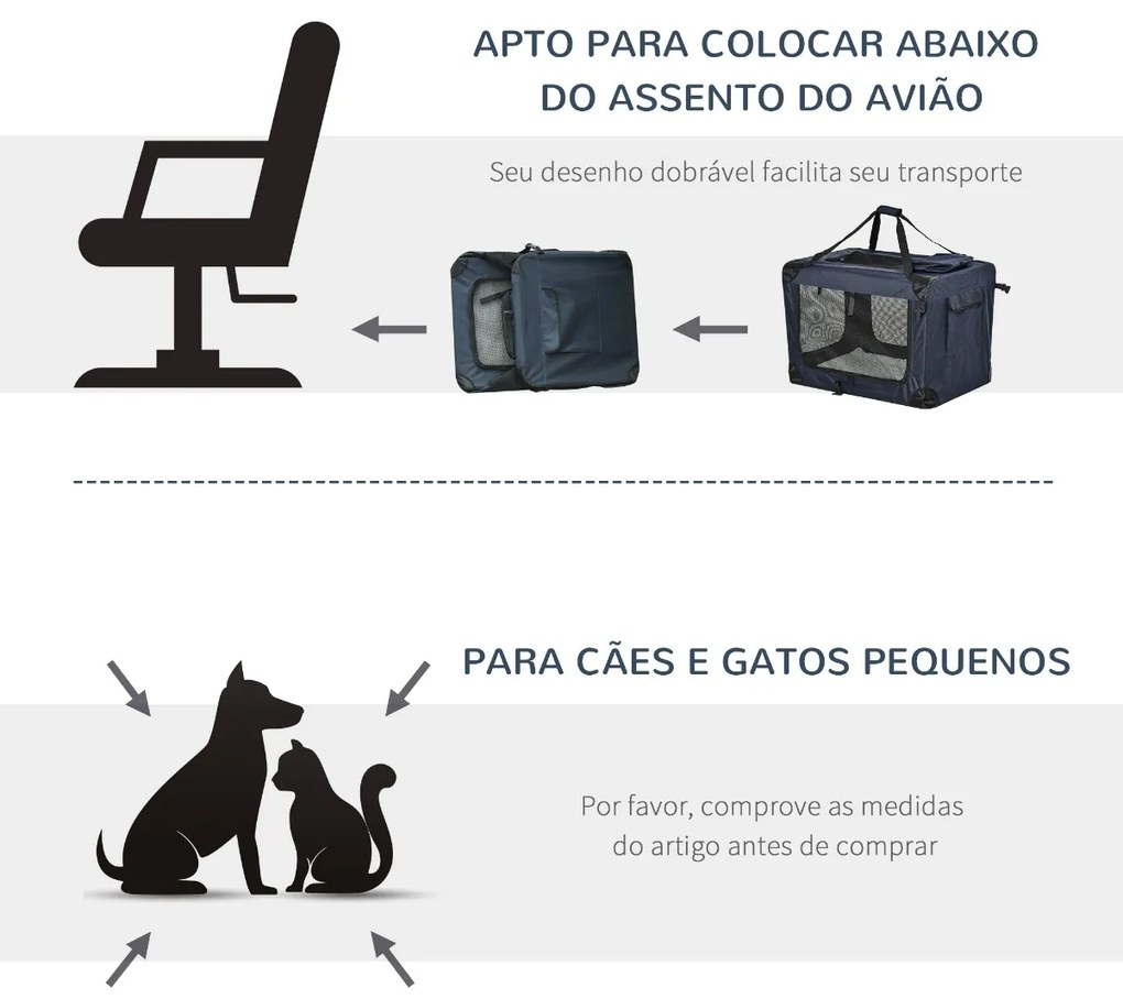 Transportadora para animais deestimação Portátil e Transpirável Dobrável com Almofada 3 Portas e Janela de Malha 2 Bolsos 80,5x57x57cm Azul Escuro