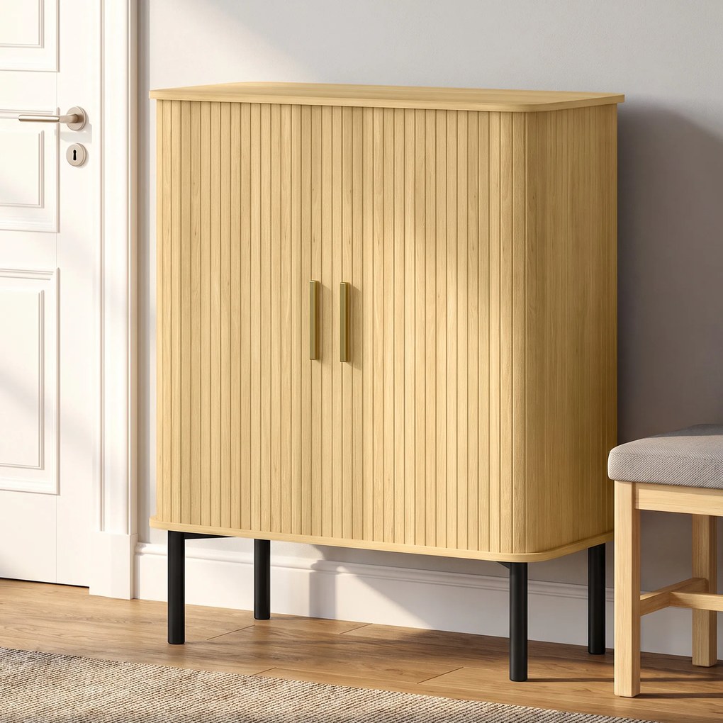 Sapateira 5 Níveis 15 Pares com Portas Deslizantes Prateleiras Ajustáveis 78x38x95,2 cm Cor Carvalho