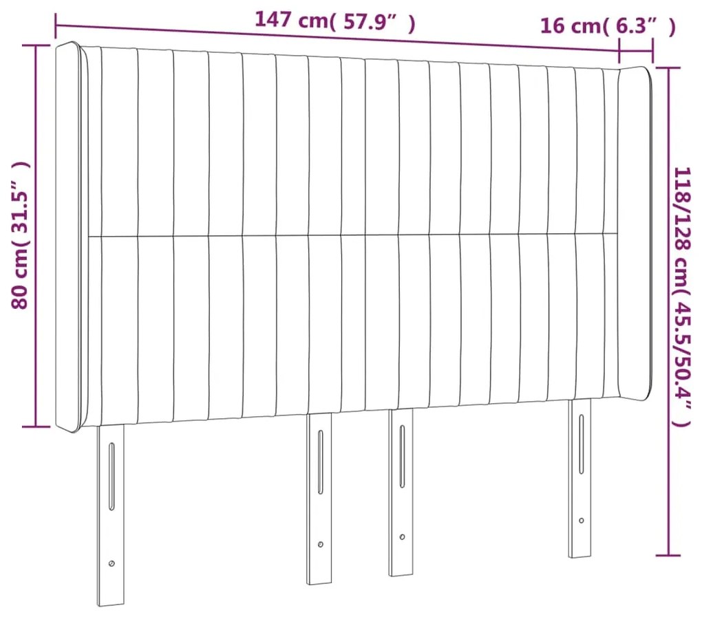 Cabeceira cama c/ abas tecido 147x16x118/128 cm cinzento-escuro