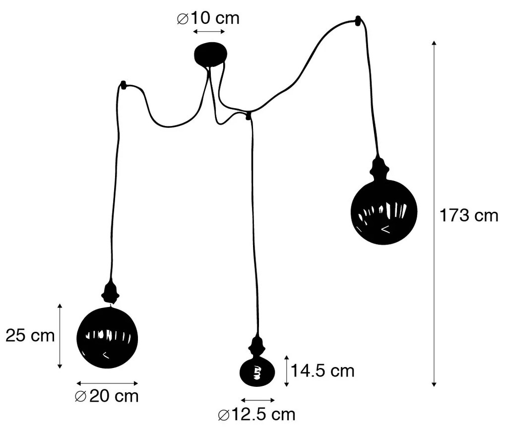 Candeeiro suspenso dourado 3 luzes incl. LED âmbar regulável - Cava Luxe Moderno