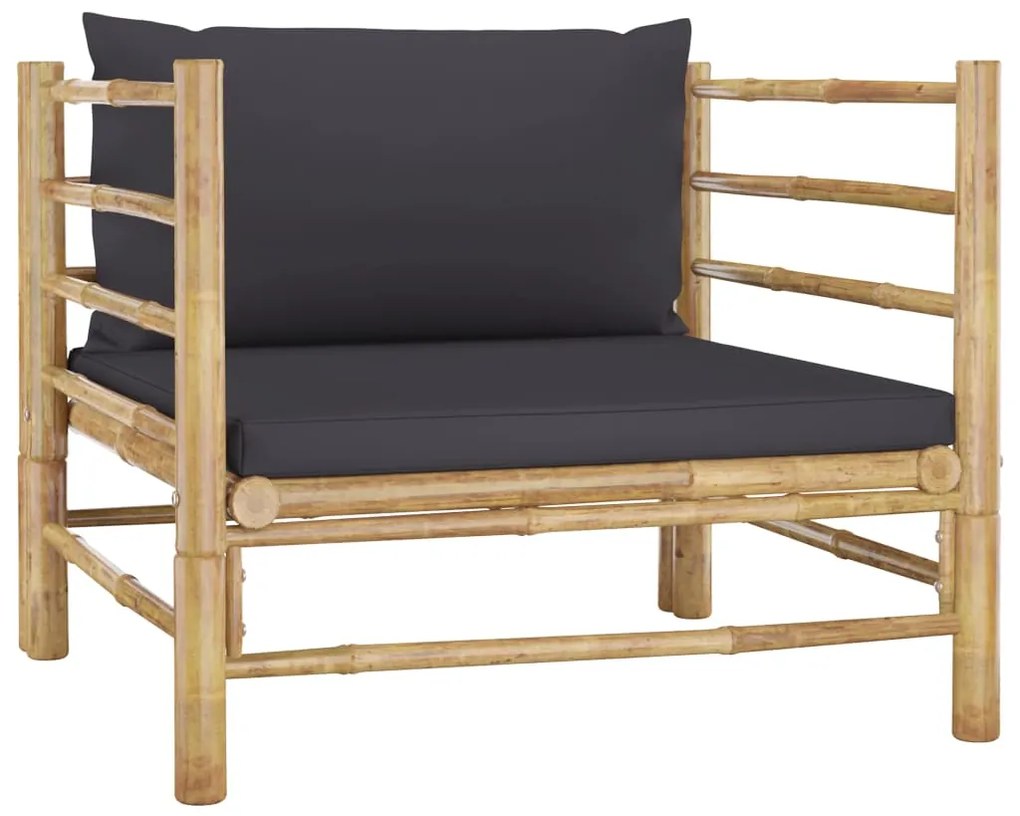 8 pcs conj. lounge jardim em bambu c/ almofadões cinza-escuro