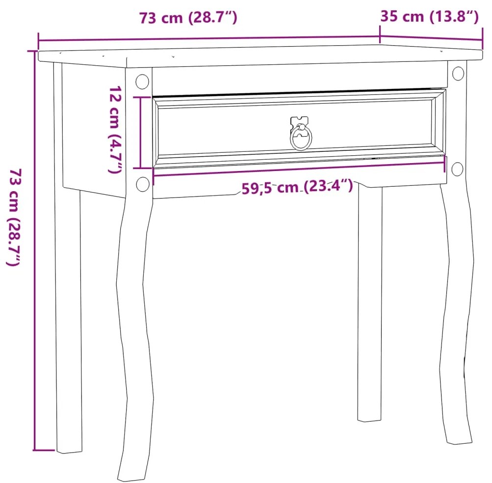 Mesa consola Corona 73x35x73 cm madeira de pinho maciça