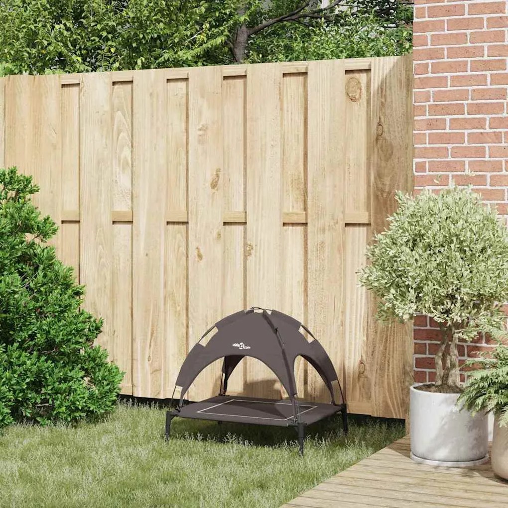 Cama Elevada para Cães com Telhado Removível Castanha S Aço