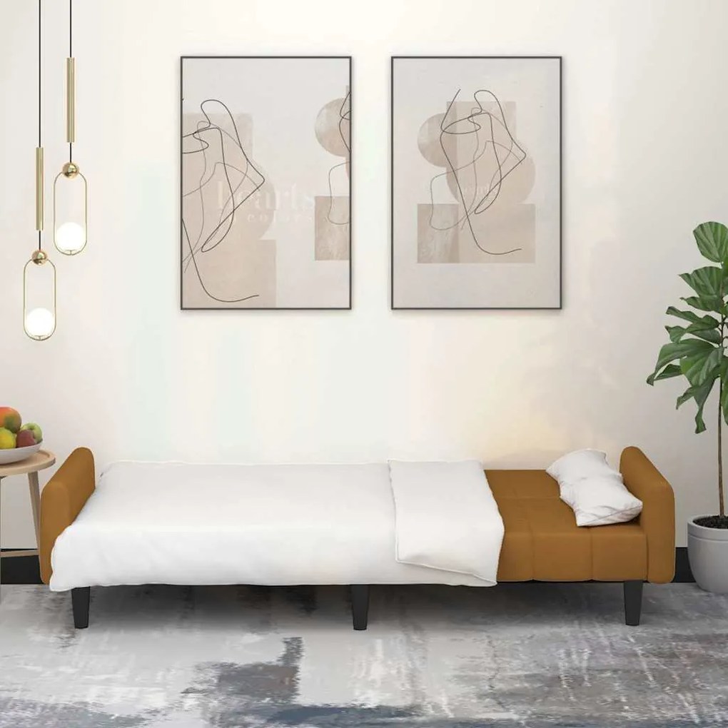 Sofá-cama de 2 lugares veludo castanho