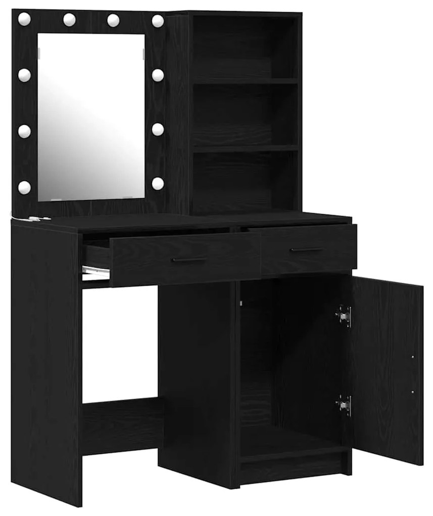 Conjunto de Mesa de Maquiagem de 2 Peças com LED em Madeira Engineered