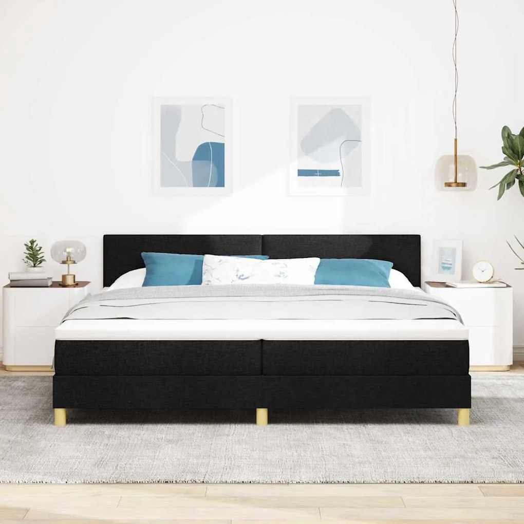 Cama Box Spring com Colchão Preta 200x200 cm Tecido