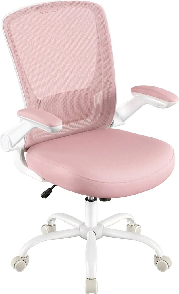 Cadeira de escritório ergonómica, cadeira giratória com função de balanço, cadeira em malha rosa