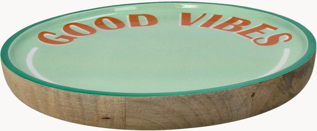 Pratos de pequeno-almoço em madeira de manga Good Vibes, conjunto de 6
