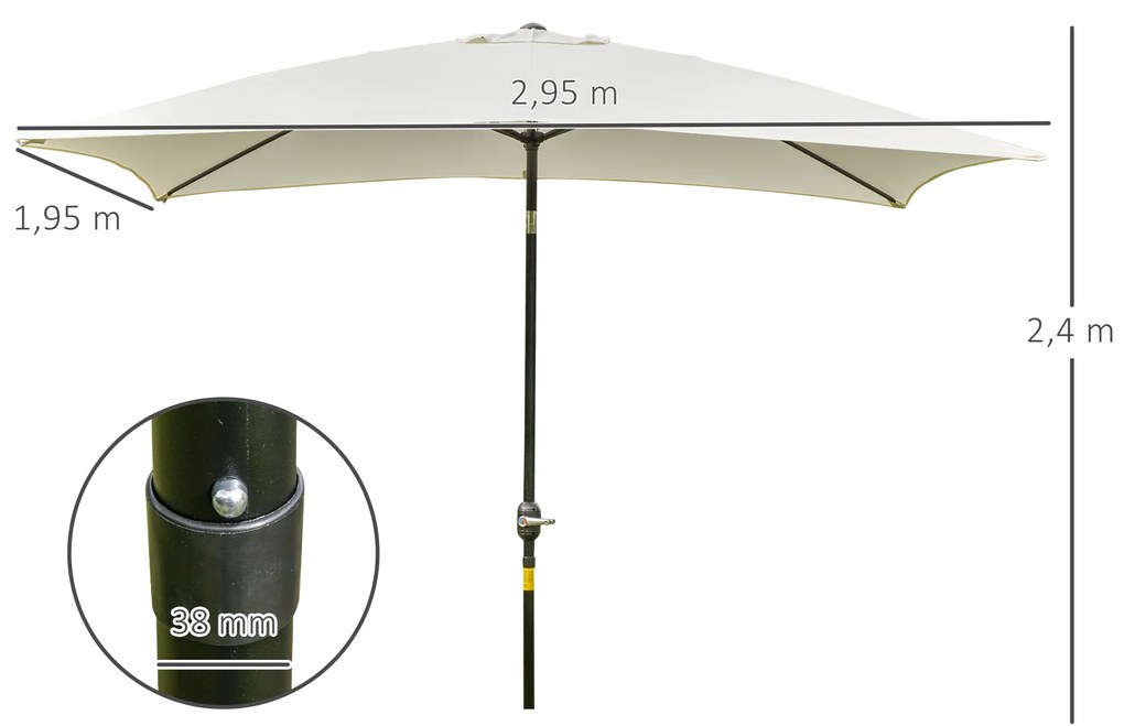 Outsunny Chapéu de Sol de Alumínio 200x300x240cm Chapéu de Sol Retangular de Jardim Inclinável com Manivela e Mastro Desmontável para Terraço Piscina Pátio Exterior Creme