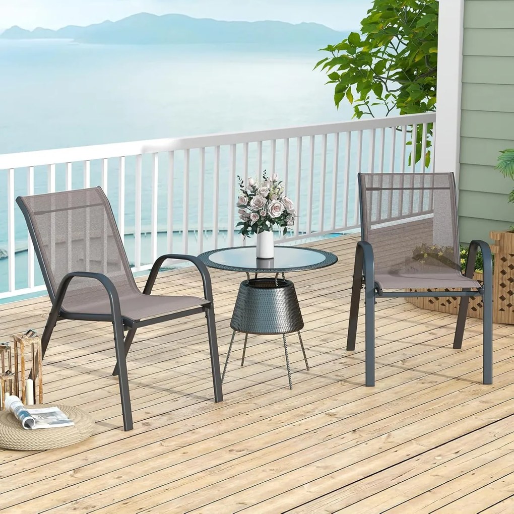 Conjunto de 2 cadeiras de jantar de jardim empilháveis Estrutura resistente ao tecido respirável Pátio exterior Praia 55 x 67 x 83 cm Cinzento
