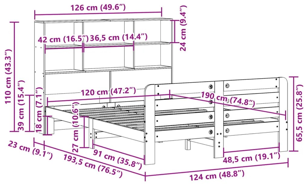 Cama sem colchão 120x190 cm madeira de pinho maciça branco