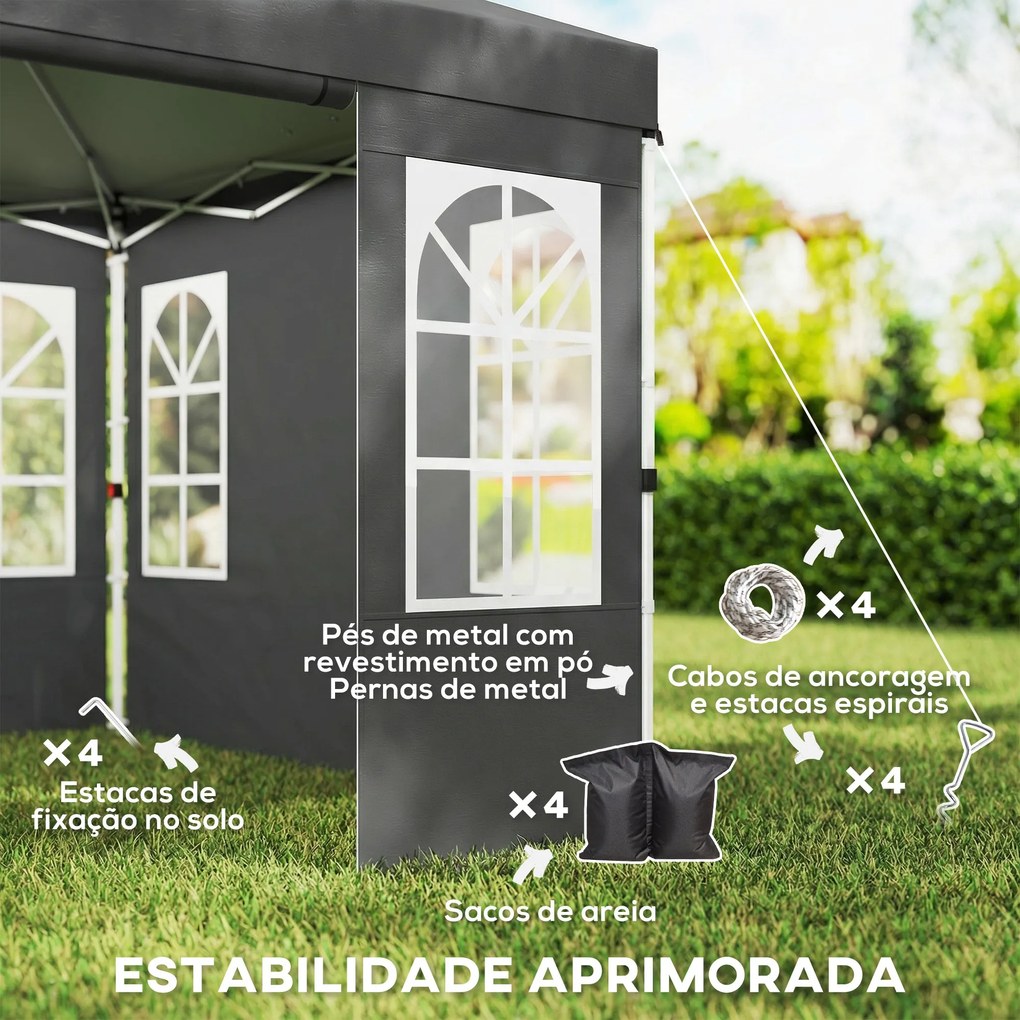 Tenda Dobrável 3x3 m Pop-up com UPF50+, 4 Laterais Removíveis, Altura Ajustável e Bolsa de Transporte - Cinzento Escuro