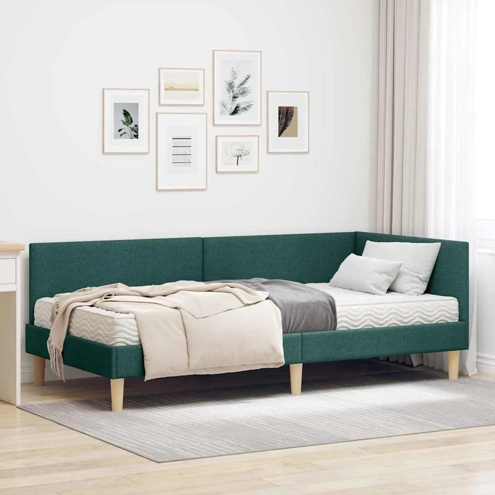 vidaXL Estrutura de Cama de Canto com Colchão 2 pcs Verde tecido